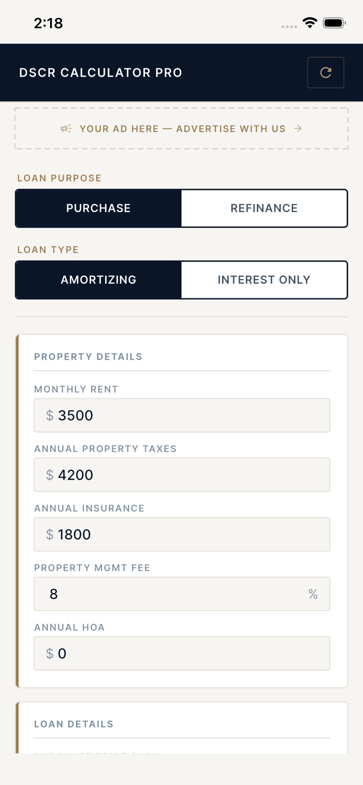 DSCR Calculator Pro app screen